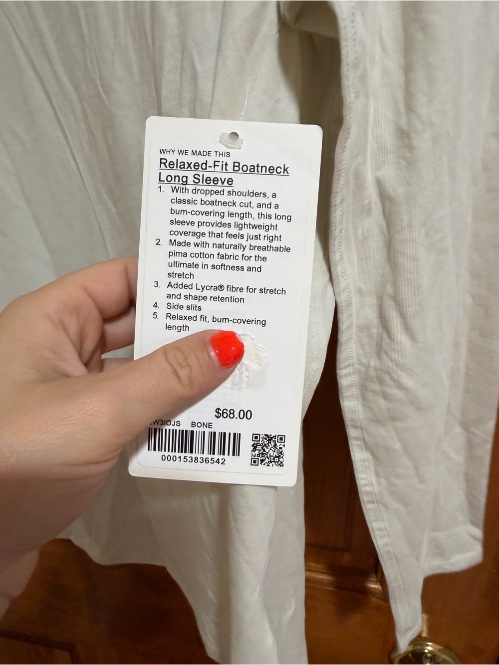 LULU relaxed fit boatneck Light Cream Long-Sleeve Women's Top - Picture 3 of 4
